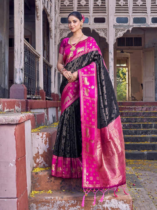 Black Soft Silk Saree With Blouse Piece
