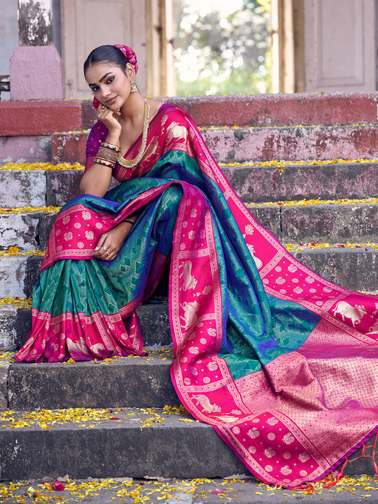 Teal Soft Silk Saree With Blouse Piece