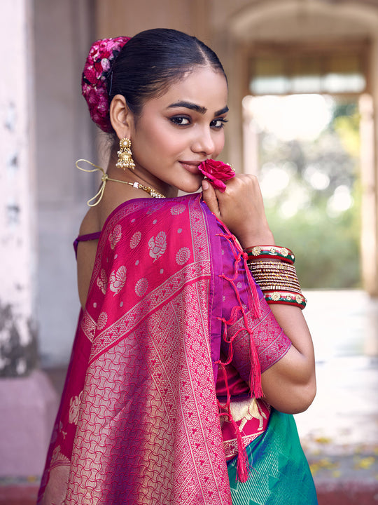 Teal Soft Silk Saree With Blouse Piece