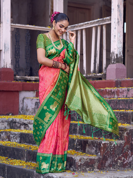 Peach Soft Silk Saree With Blouse Piece