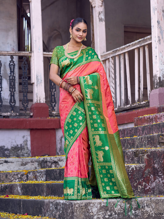 Peach Soft Silk Saree With Blouse Piece