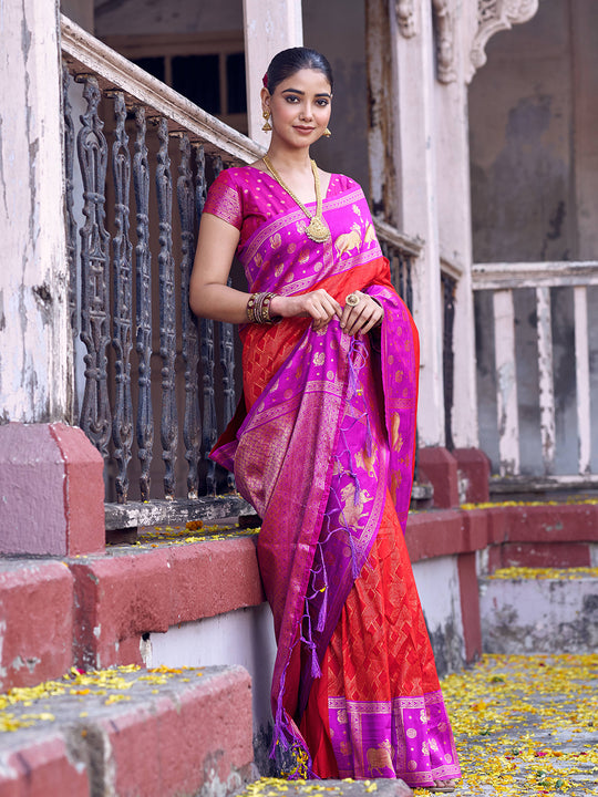 Red Soft Silk Saree With Blouse Piece