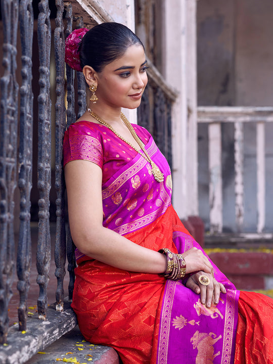 Red Soft Silk Saree With Blouse Piece