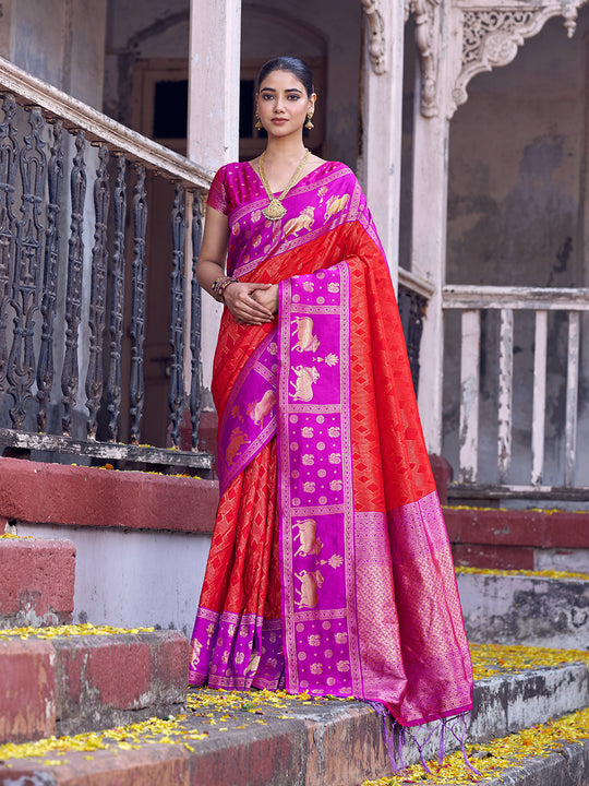 Red Soft Silk Saree With Blouse Piece