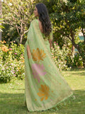 Green Linen Cotton Saree With Blouse Piece