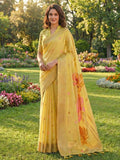 Yellow Linen Cotton Saree With Blouse Piece