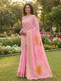 Pink Linen Cotton Saree With Blouse Piece
