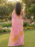 Pink Linen Cotton Saree With Blouse Piece