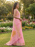 Pink Linen Cotton Saree With Blouse Piece