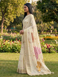 White Linen Cotton Saree With Blouse Piece