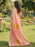 Peach Linen Cotton Saree With Blouse Piece