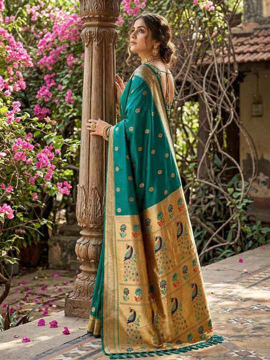 RAMA GREEN SOFT SILK Saree With Blouse Piece