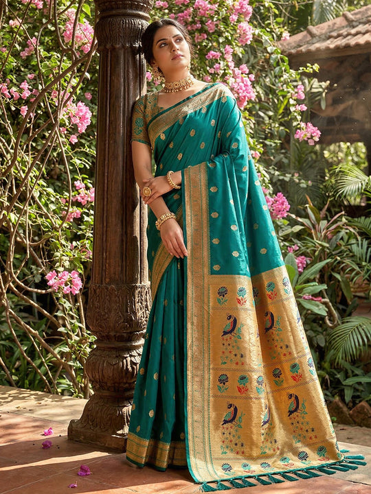 RAMA GREEN SOFT SILK Saree With Blouse Piece