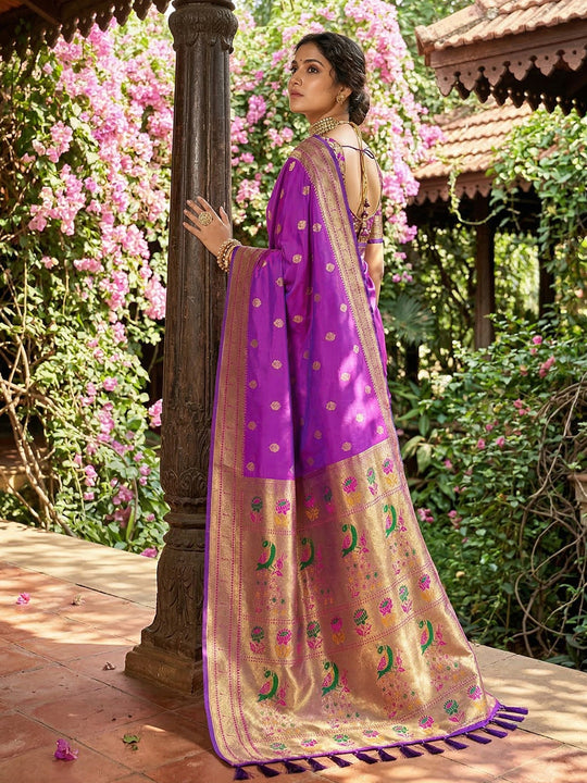 PURPLE SOFT SILK Saree With Blouse Piece