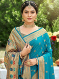 SKY BLUE SOFT SILK Saree With Blouse Piece