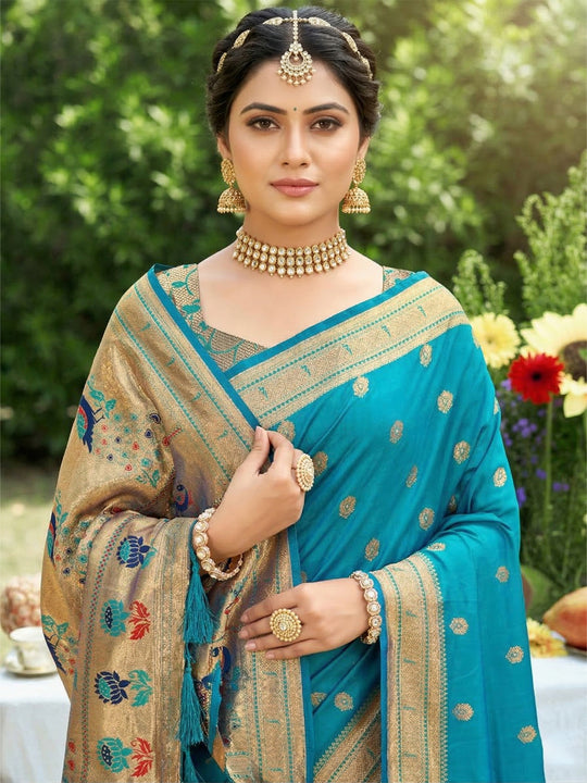 SKY BLUE SOFT SILK Saree With Blouse Piece