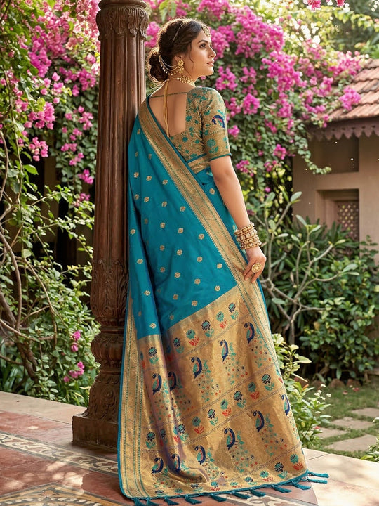 SKY BLUE SOFT SILK Saree With Blouse Piece