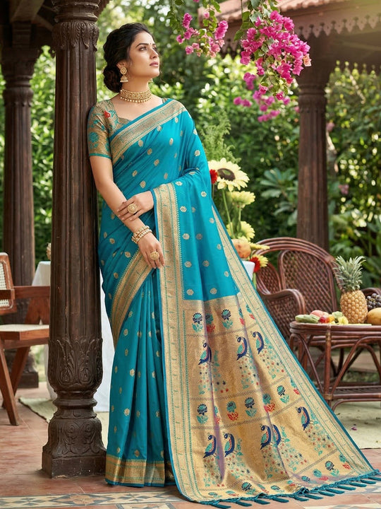 SKY BLUE SOFT SILK Saree With Blouse Piece