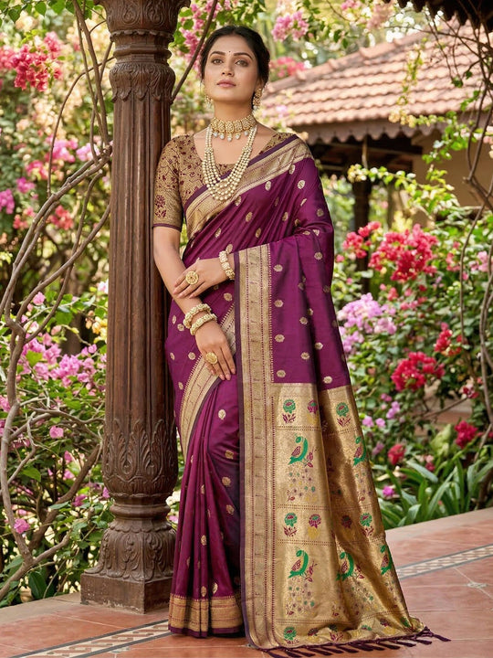 WINE SOFT SILK Saree With Blouse Piece