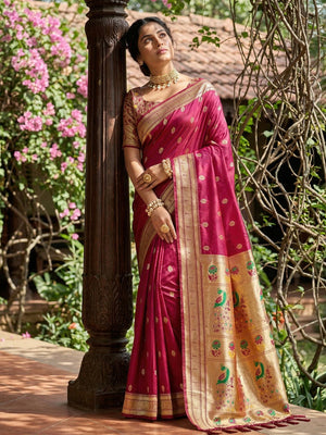 Pink  SOFT SILK Saree With Blouse Piece
