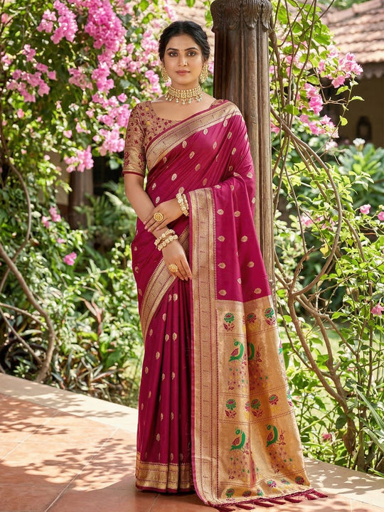 Pink  SOFT SILK Saree With Blouse Piece