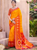 Yellow Pochampalli Silk Saree With Blouse Piece