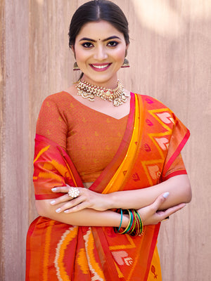 Yellow Pochampalli Silk Saree With Blouse Piece