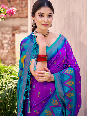 Purple Pochampalli Silk Saree With Blouse Piece