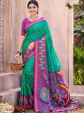 Rama Green Pochampalli Silk Saree With Blouse Piece