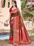 Mehndi Pochampalli Silk Saree With Blouse Piece