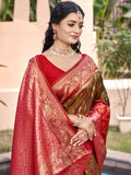 Mehndi Pochampalli Silk Saree With Blouse Piece