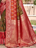Mehndi Pochampalli Silk Saree With Blouse Piece