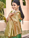 Rama Green Pochampalli Silk Saree With Blouse Piece