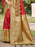Red Pochampalli Silk Saree With Blouse Piece