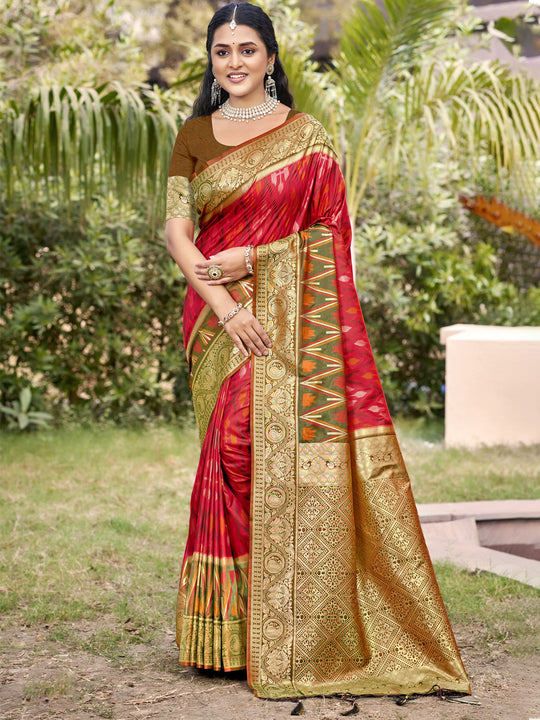 Red Pochampalli Silk Saree With Blouse Piece