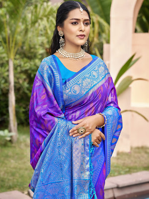 Purple Pochampalli Silk Saree With Blouse Piece