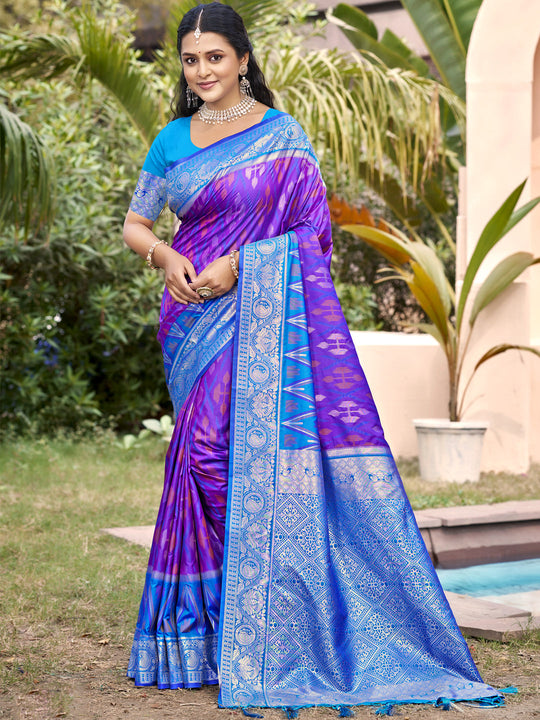Purple Pochampalli Silk Saree With Blouse Piece