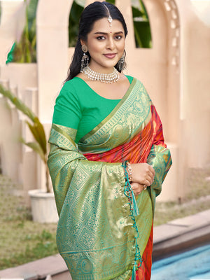 Mustard Pochampalli Silk Saree With Blouse Piece