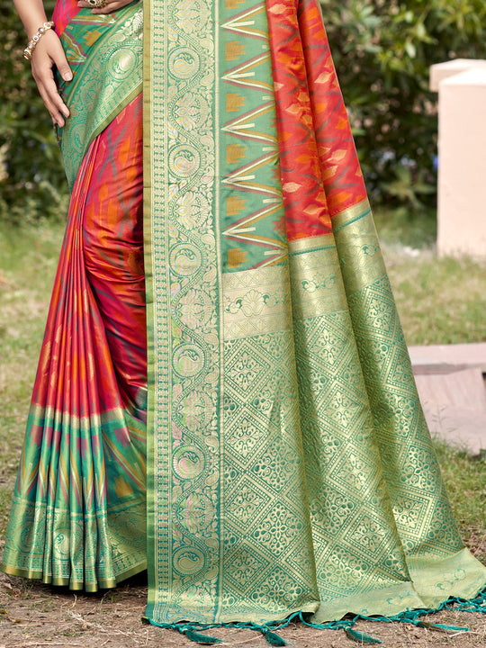 Mustard Pochampalli Silk Saree With Blouse Piece