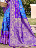 Sky blue Pochampalli Silk Saree With Blouse Piece