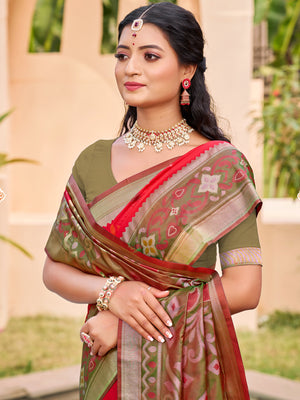 Red Pochampalli Silk Saree With Blouse Piece