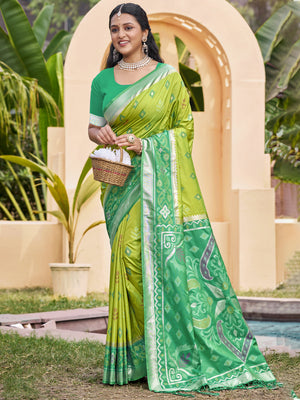 Light Green Pochampalli Silk Saree With Blouse Piece