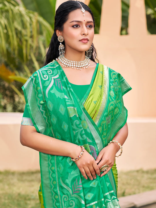 Light Green Pochampalli Silk Saree With Blouse Piece