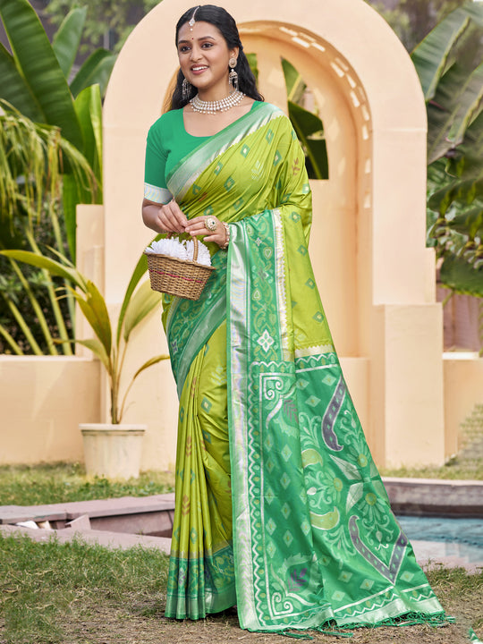 Light Green Pochampalli Silk Saree With Blouse Piece