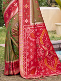 Mehndi Pochampalli Silk Saree With Blouse Piece