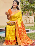 Yellow Pochampalli Silk Saree With Blouse Piece