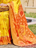 Yellow Pochampalli Silk Saree With Blouse Piece