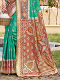 Rama Green Pochampalli Silk Saree With Blouse Piece