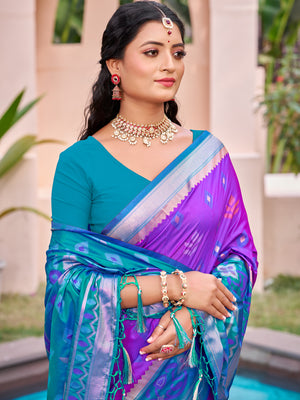 Purple Pochampalli Silk Saree With Blouse Piece