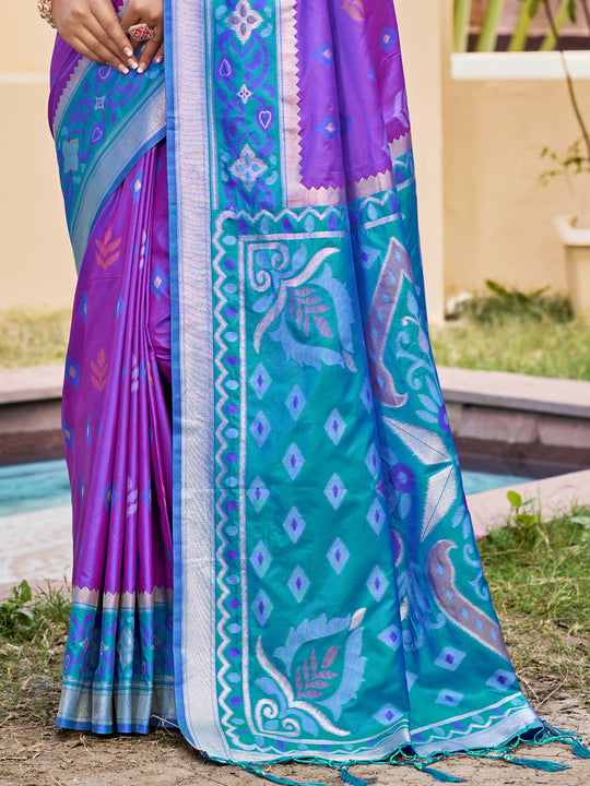 Purple Pochampalli Silk Saree With Blouse Piece